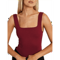 thumbnail image 3 of Womens Square Neck Fitted Tank Tops Double Layer Seamless Slim Fit Shirts 2025 Basic Spring Summer Red M, 3 of 7