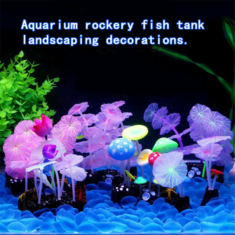 Aquarium Artificial Lotus Leaf Mushroom Glowing Fish Tank Ornament Decoration 