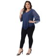 thumbnail image 3 of DARING DIVA Women's Plus Ruffle 3/4 Sleeve V Neck Loose Fit Blouse 4X Navy Blue, 3 of 6