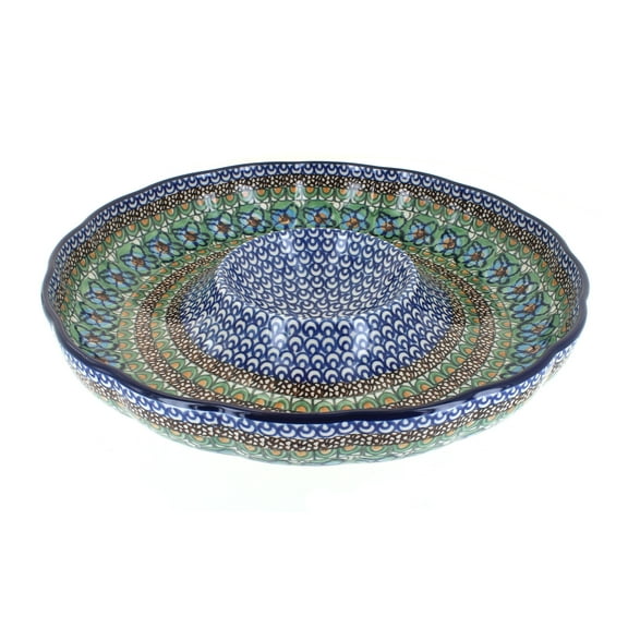 Blue Rose Polish Pottery Mardi Gras Chip & Dip Bowl