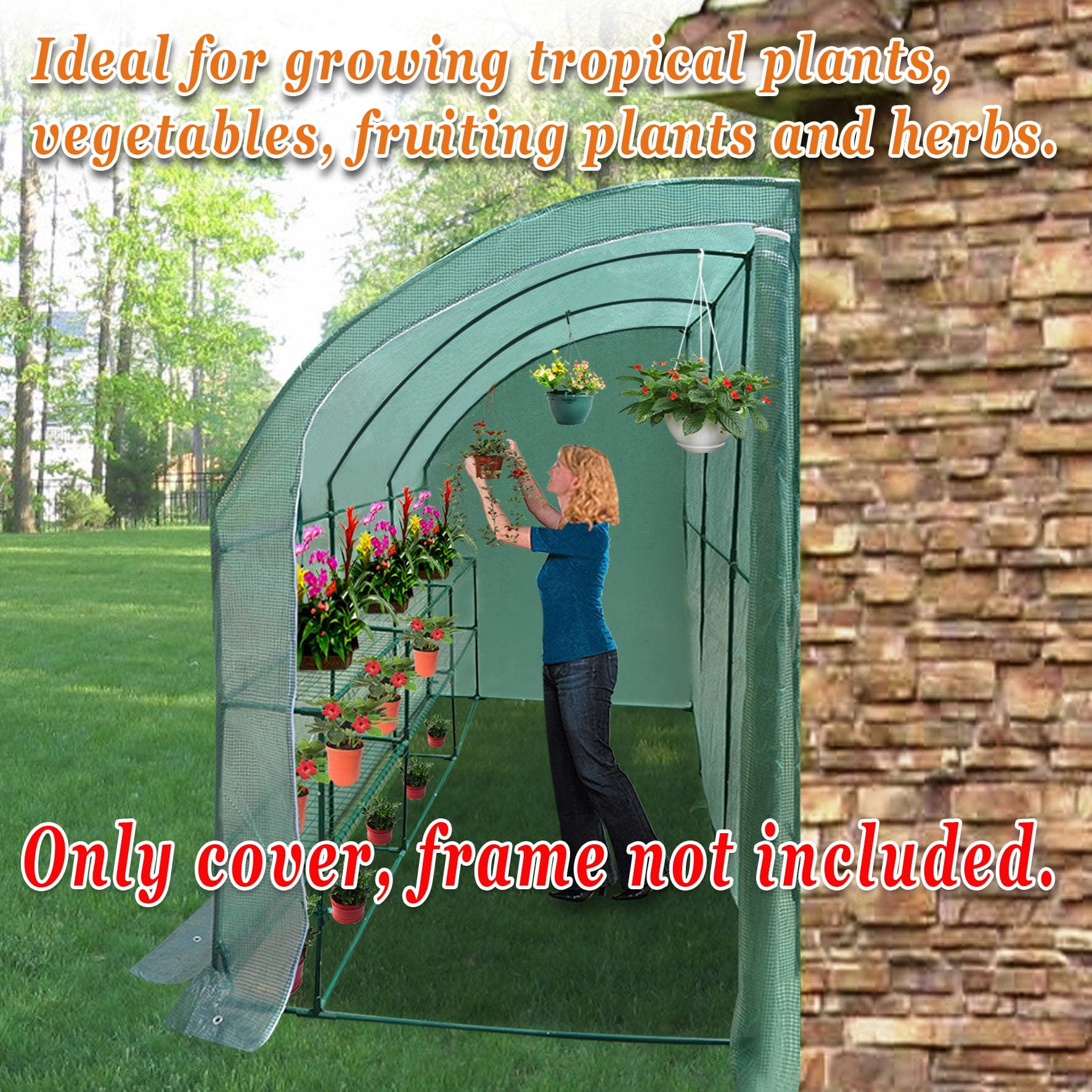 SUNNY Lean-to Greenhouse Replacement Canopy Cover for 10'x5'x7' Walk in Green House, Cover ONLY (Green)