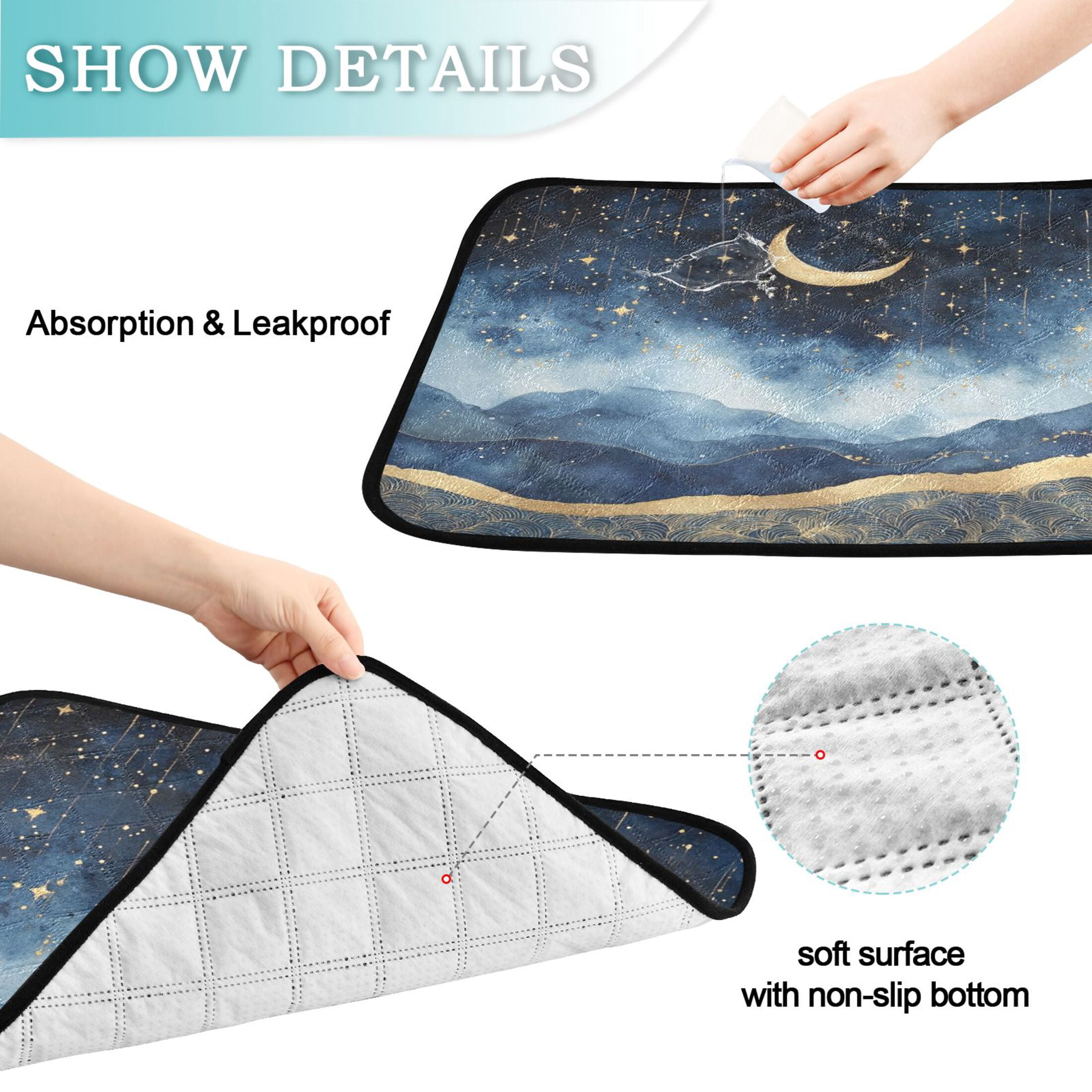 Qxltty Night Sky over The Sea Cat litter Pads Pet Set of 2 Diaper Mats Center Anti-leakage Layer Absorbent Soft and Comfortable