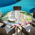 thumbnail image 5 of Summer Palm Leaves Round Tablecloth 55-60 Inch Round Fitted Table Cloth with Elastic Edge, Floral Ocean Starfish Wooden Grain Waterproof Table Cover Protector for Outdoor Picnic Party Dining, 5 of 6