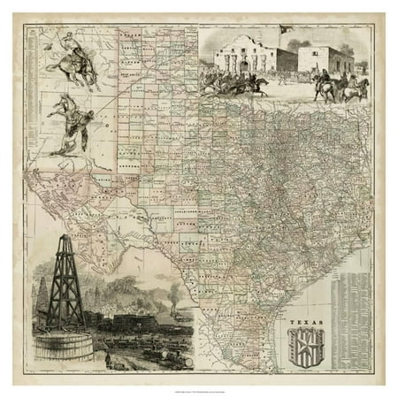 - Map of Texas Vintage Antique Print Wall Art