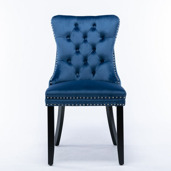 Newboti Furniture Nikki Collection Modern, High-end Tufted Solid Wood Contemporary Velvet Upholstered Dining Chair with Wood Legs Nailhead Trim 2-Pcs Set,Blue 80590
