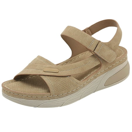 

CLZOUD Slip On Sandals for Women Comfortable Khaki Fashion Spring and Summer Women Sandals Flat Bottom Thick Bottom Non Slip Light Open Toe Breathable Comfortable Casual Style 38