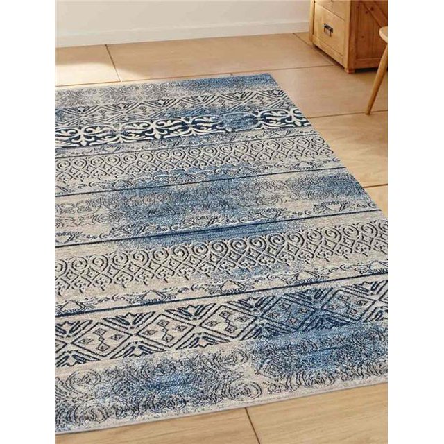 4 ft. 4 in. x 6 ft. 4 in. Floral Machine Woven Heatset Polypropylene Area Rug, Beige & Blue
