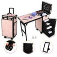 thumbnail image 2 of Byootique Aluminum Rolling Makeup Train Case withTable Nail Foldable Trolley Cosmetic Organizer CTB Pink, 2 of 12