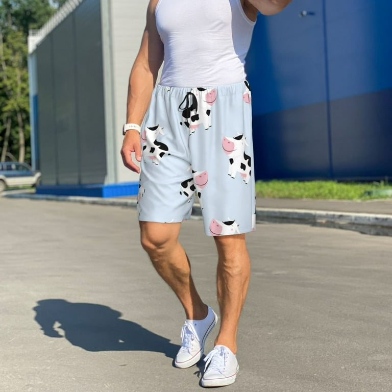 Jgfou Cute Farm Cow Print Pajama Shorts Mens Pajama Pants with Pocket X Large