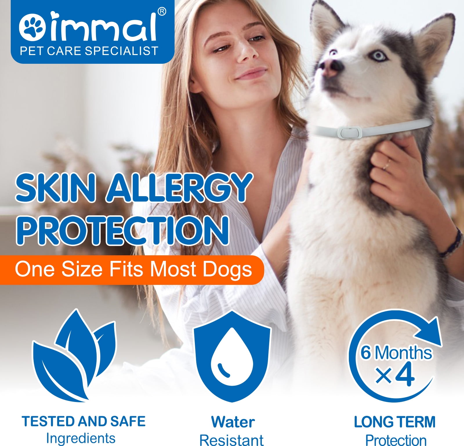 Oimmal Dog Collar, 6*4 Months Protection, Anti-mosquitoes, 19inch Adjustable Collars, Waterproof, Natural Ingredients, 4 Collars - Gray