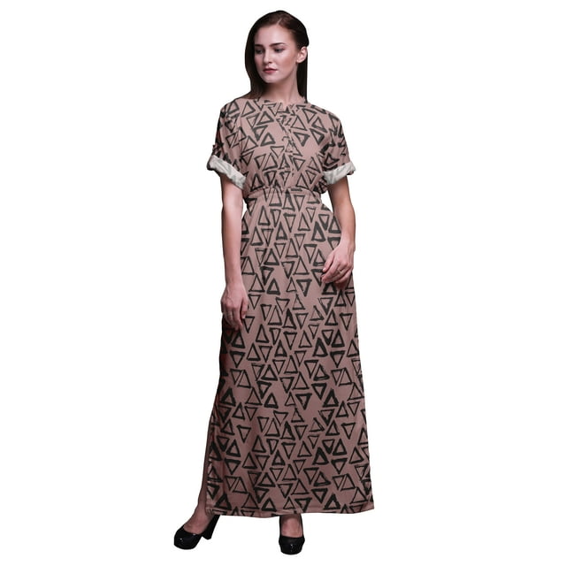 Bimba Robe Kimono Imprimée Géométrique Triangle en Rayonne Manches Longues Maxi Fendue d'Été-TG