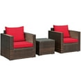 thumbnail image 2 of Gymax 3PCS Rattan Patio Outdoor Conversation Furniture Set w/ Red Cushions, 2 of 9