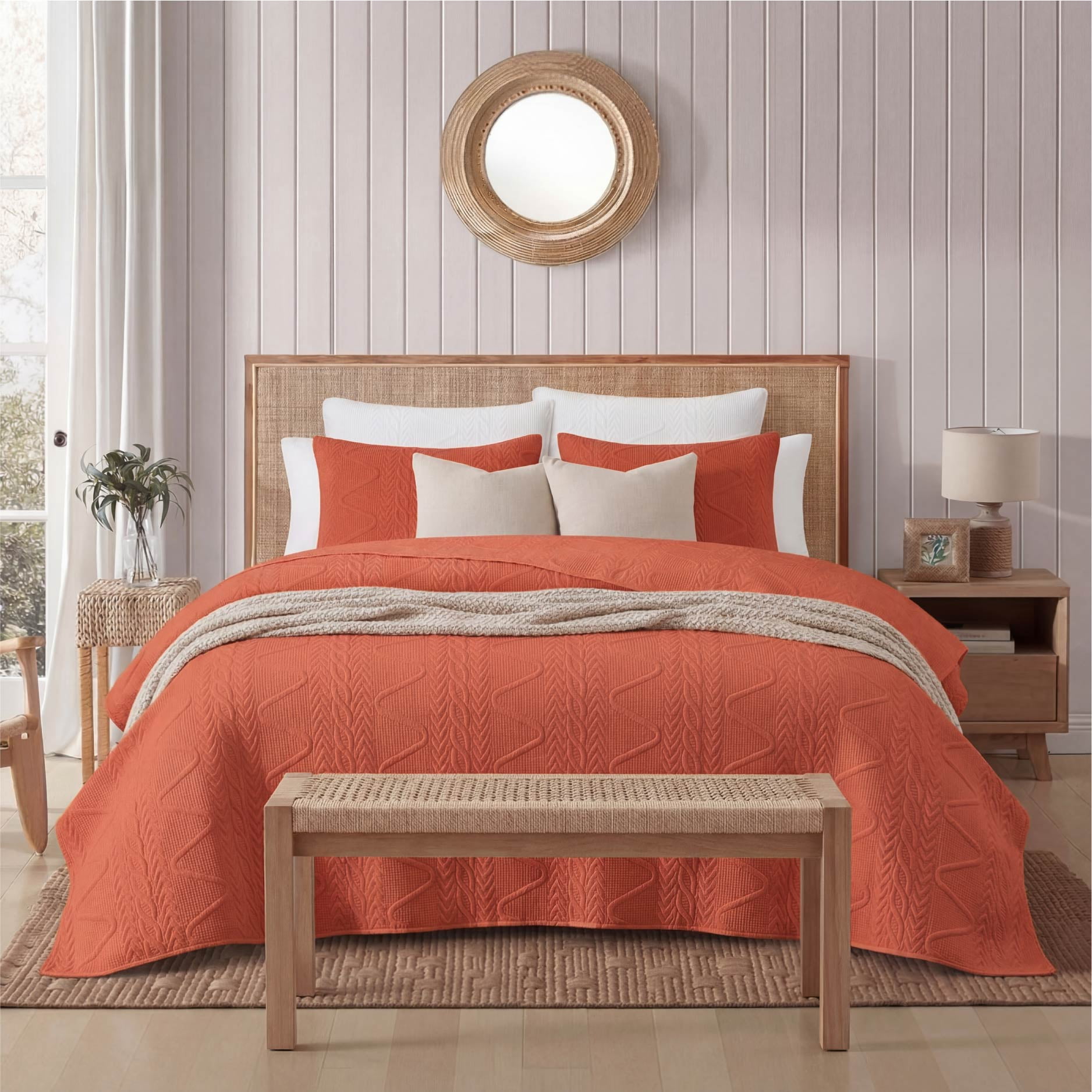 Mainstays Stitched Corded Quilt, Red Canyon, King Bedding