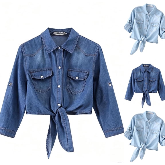 ITSAME Women's Jean Coat Long Sleeve Turndown Collar Casual Fashion Denim Jacket with Pockets Light Blue Size M