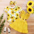 thumbnail image 2 of LNMQLPDBS Baby Girl Clothes Set 3 Pcs Ribbed Knitted Short Sleeve Ruffle Romper & Floral Print Shorts & Big Bowknot Headband Set Gift for Little Girl Newborn Infant Cute Summer Outfit Sets, 2 of 4
