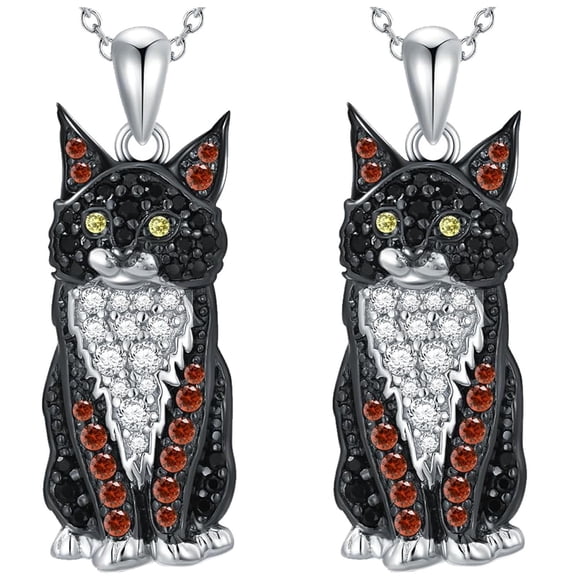 Joyeria de Cadenas de Gatos CatNeck10 2Pzas Maine Coon Negro Meta Cadena y Dije.