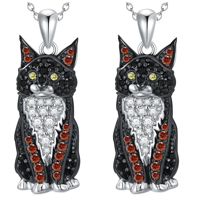 Joyeria de Cadenas de Gatos CatNeck10 2Pzas Maine Coon Negro Meta Cadena y Dije.