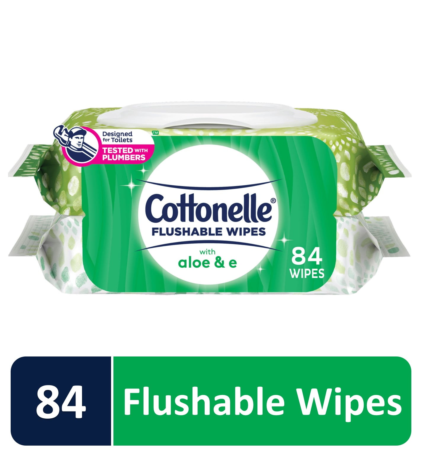Cottonelle GentlePlus Flushable Wet Wipes, 2 FlipTop Packs of 42 Wipes, 84 Total Wipes