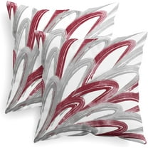 Throw Pillow Cases Pack of 2 Cozy Fleece Two-Tone Abstract Feather Decorative Cushion Covers for Couch Bed Sofa Farmhouse Decoration 16 X 16 Inches Burgundy Grey