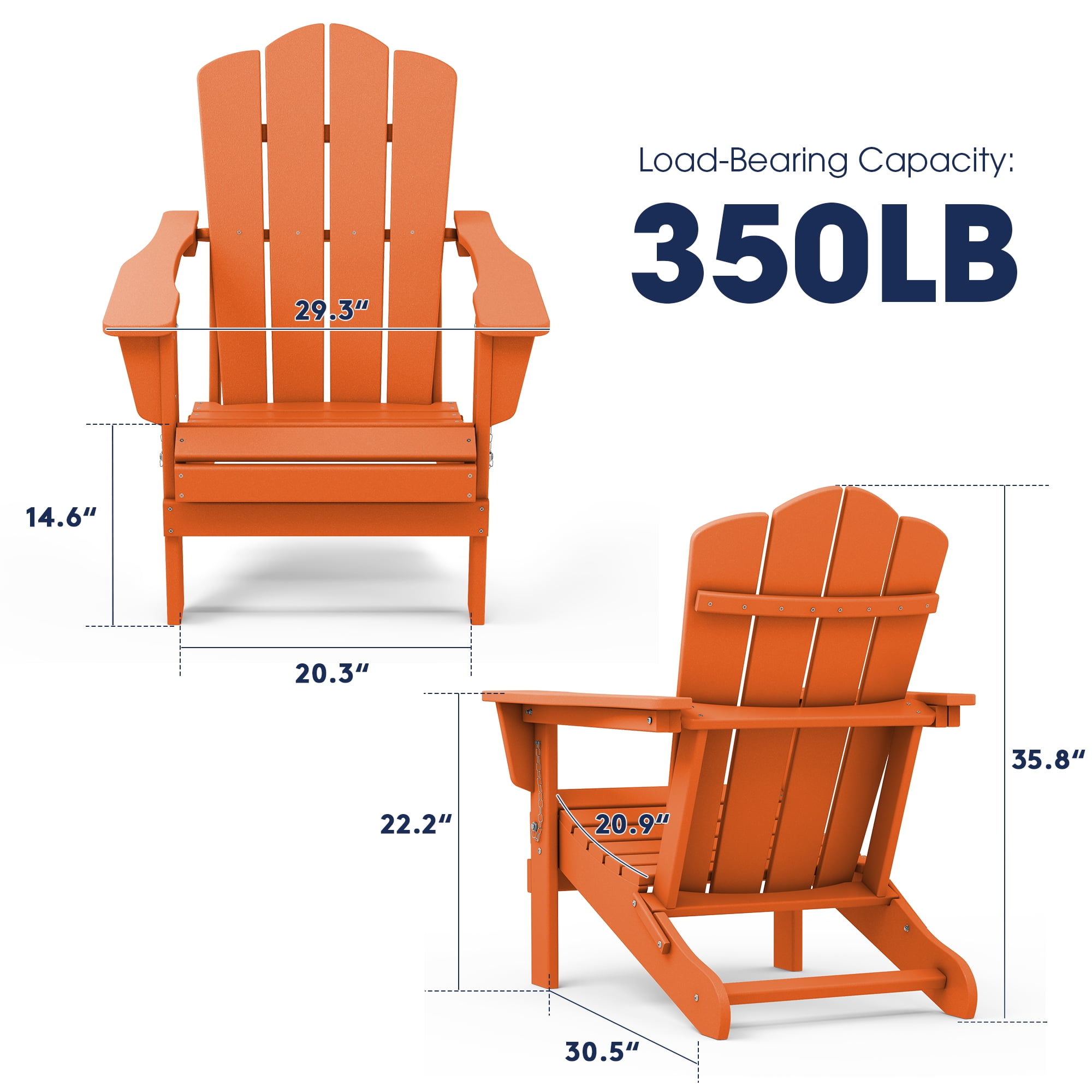 Plastic Adirondack Chair, Folding Outdoor Patio Furniture Chair, Gray