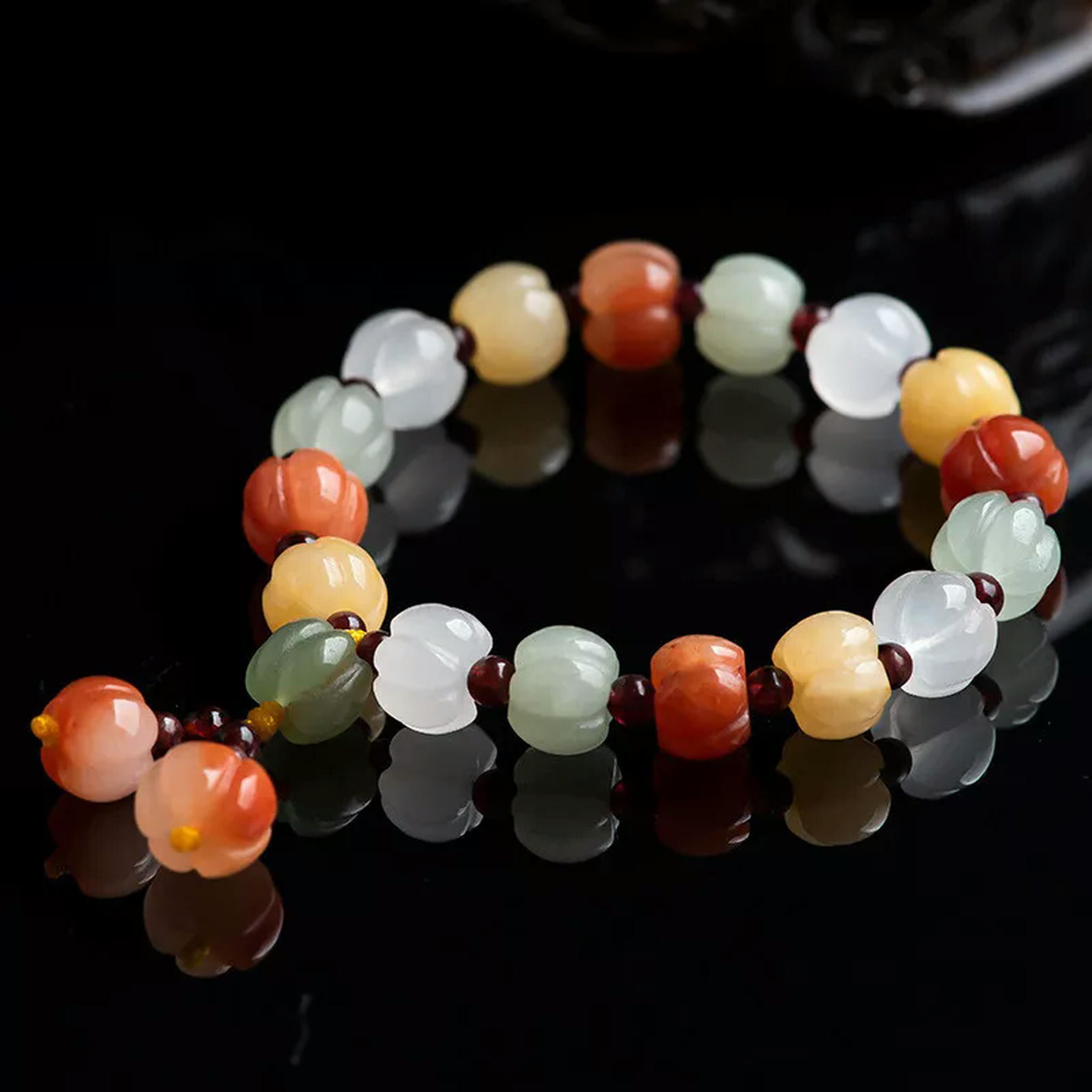 HOOUN Natural Gold Silk Jade Colorful Pumpkin Bracelet Antique Women's Bracelet