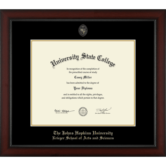 Johns Hopkins University Krieger School of Arts and Sciences Diploma Frame, Document Size 17" x 14"