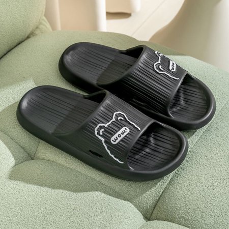 

Men‘s Fashion ‘WOW!‘ Bear Pattern Slides Anti-skid Quick Drying Slippers Open Back Sandals For Indoor Outdoor Shower Beach Pool