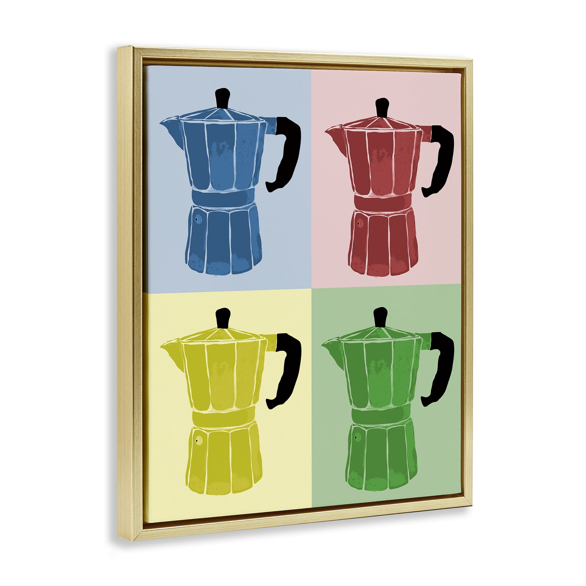 Stupell Industries Coffee Espresso Pop Style Food & Beverage Painting Gold Floater Framed Canvas Art Print Wall Art, 17 x 21
