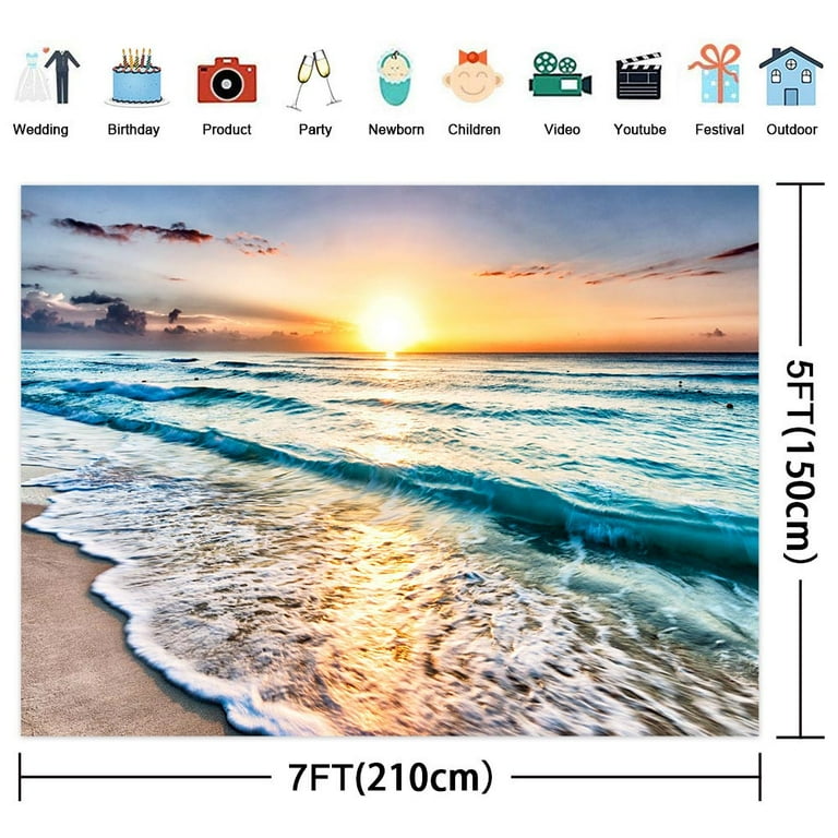 Beach Sunset Party Backdrop,7X5Ft Ocean Waves Nature Photography