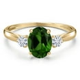 thumbnail image 3 of Gem Stone King 10K Yellow Gold Green Chrome Diopside and White Moissanite 3-Stone Ring for Women | 1.40 Cttw | Oval 8X6MM | Gemstone Birthstone | Size 6, 3 of 6