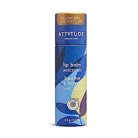 ATTITUDE Plastic-free Lip Balm, EWG Verified Plant- and Mineral-Based Ingredients, Vegan and Cruelty-free Personal Care Products, Unscented, 0.3 Oz