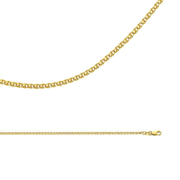 Solid 14k Yellow Gold Necklace Wheat Chain Flat Cable Open Link Polished Genuine Fancy 2 mm 16 inch