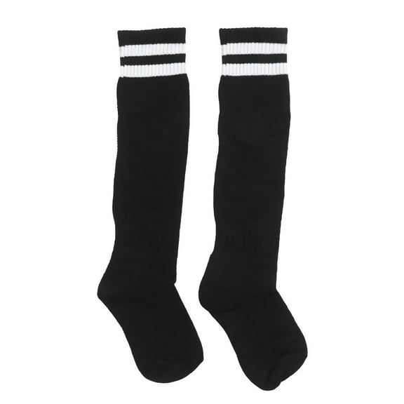1 Pair Football Stockings Unisex Tube Socks Stripe High Knee Footable Soccer Socks (Suitable Size 35 Black   White)