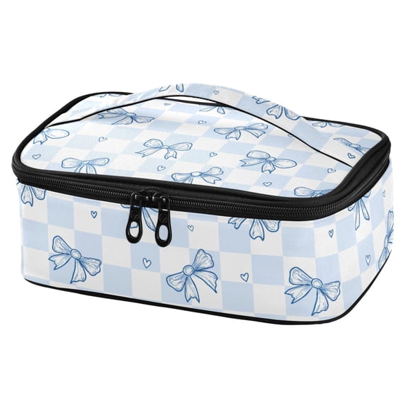 ALAZA Blue Bow Checkered Lunch Box Insulated Cooler Tote Bag Reusable School Picnic Travel Office