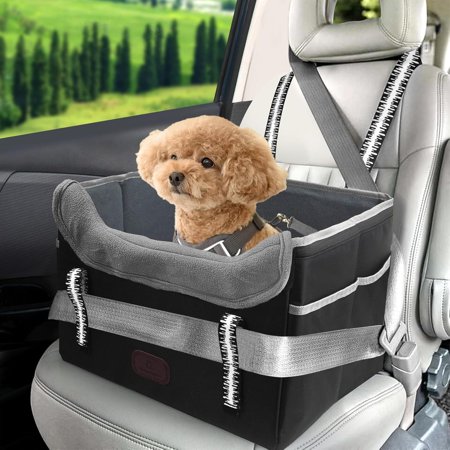 Dog Car Seats for Small Dogs Under 25lbs, Pet Dog Booster Car Seat, Elevated Dog Car Travel Carrier Bed, Detachable Washable Dog Car Seat with Storage Pockets and Clip-On Leash