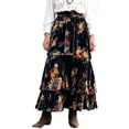 thumbnail image 2 of Jsaierl Women's Floral Print Velvet Tiered Maxi Skirt, Elastic Waist A-Line Skirt with Pockets for Fall Winter, 2 of 6