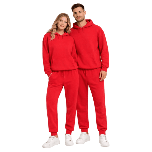 Unisex Coordinated Set Casual Hoodie & Jogger Sweatpants, 2-Piece Set, Red, Small