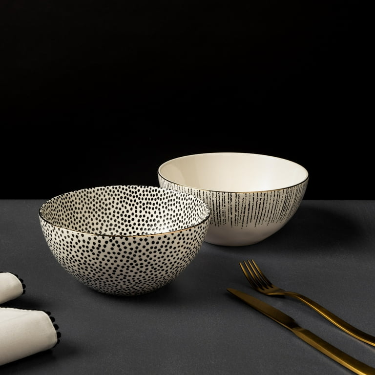 Thyme & Table Assorted Dot & Riley Collection, 2-Piece Stoneware Large Bowls