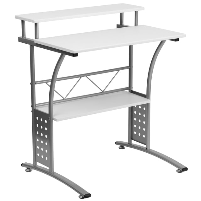 Scranton & Co Bureau d'Ordinateur de Bureau en Bois avec Cadre Argenté, Blanc