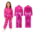 thumbnail image 6 of iiniim 2Pcs Girls Dance Outfits Jazz Hip Hop Dance Metallic Cropped Jacket Pants Set Modern Dancewear Hot Pink 14, 6 of 7