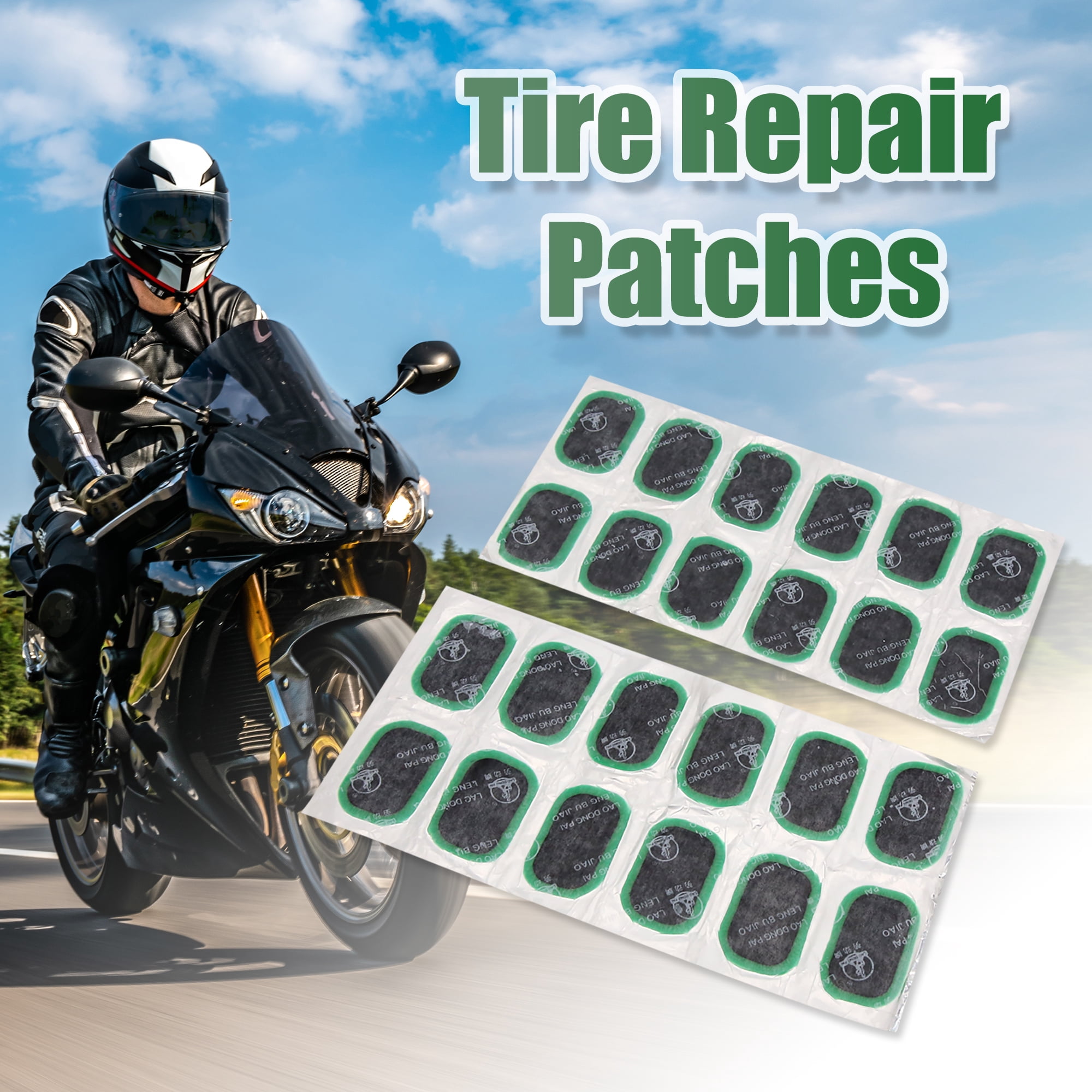 Unique Bargains 24Pcs Inner Tire Patch Repair Kit Motorcycle Car Patches 52 x 34mm Green
