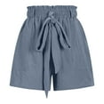 thumbnail image 6 of Stylish Olyvenn Womens Shorts Summer Elastic Waist Shorts Casual Ruffled Solid Color Shorts Ladies Comfy Lightweight Shorts with Pockets Navy M, 6 of 8