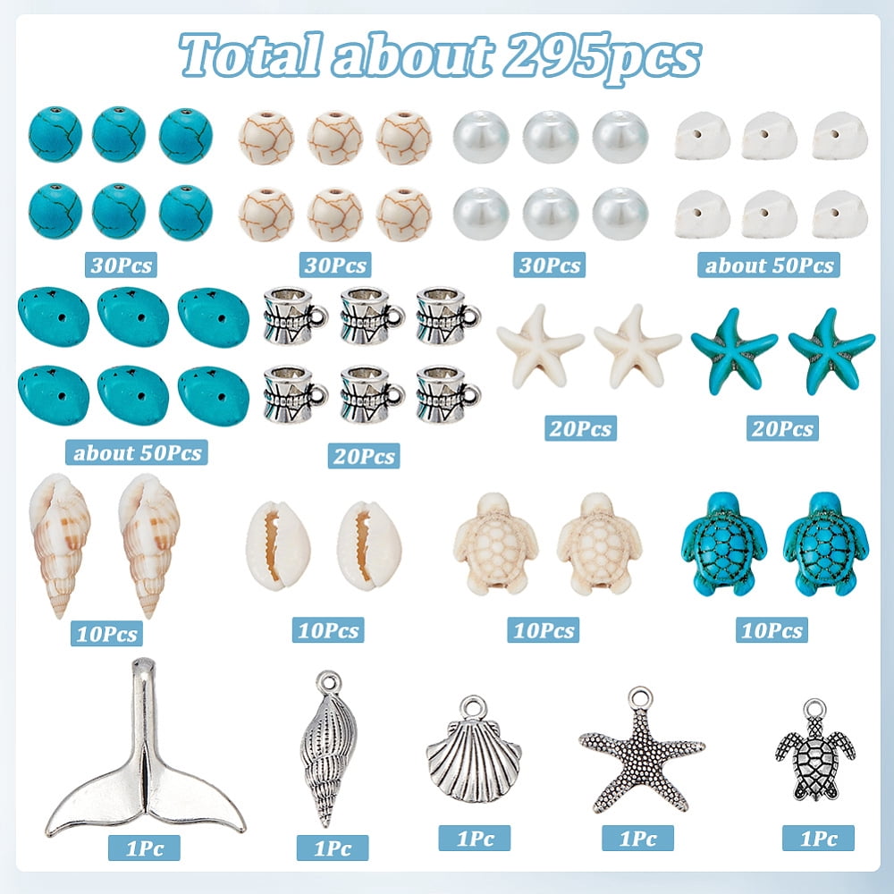 DIY Jewelry Making Finding Kits Including 120Pcs Gemstone Bead 10Pcs Shell Links Glass Pearl Beads Shell Pendant 80CM Turquoise Chip Bead