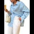 thumbnail image 2 of Camisa de Botones para Mujer 100% Algodón Azul M, 2 of 8