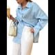 thumbnail image 2 of Camisa de Botones para Mujer 100% Algodón Azul L, 2 of 8