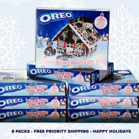 OREO Holiday Chocolate Cookie House - Christmas Cookie House Kit - Includes Everything (8 PACK)