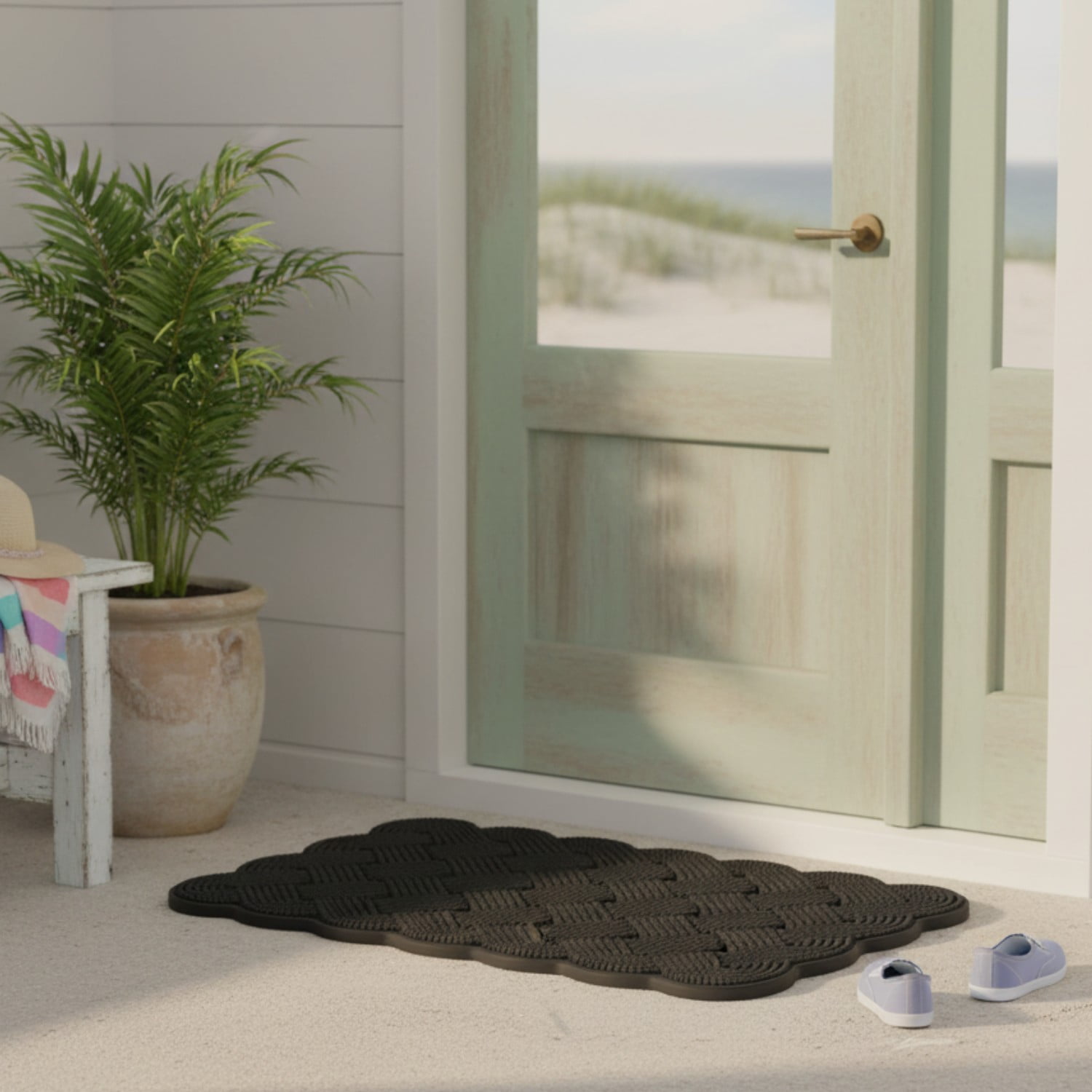 Abbott Doormat Durable, Weather-Resistant Indoor and Outdoor Rubber Doormat, 18x30", Woven Rope Effect Doormat-18x30"L