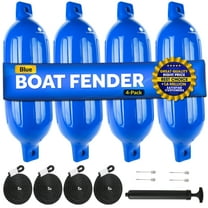 Five Oceans 4-Pack Boat Fenders - 4.5 x 16-Inch, Blue - Boat Bumpers for Docking - 4 Ropes Lines 3/8-Inch x 5-Ft - Inflator Pump and 4 Needles for Pontoon Fishing Bass Sport Boats Sailboats - FO4539