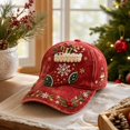 thumbnail image 5 of Basysin Vintage Christmas Print Baseball Cap Adjustable Curved Soft Hat Casual Lightweight Sun Hat Fashion Holiday Pattern Outdoor Headwear for Women Winter Hat, 5 of 5