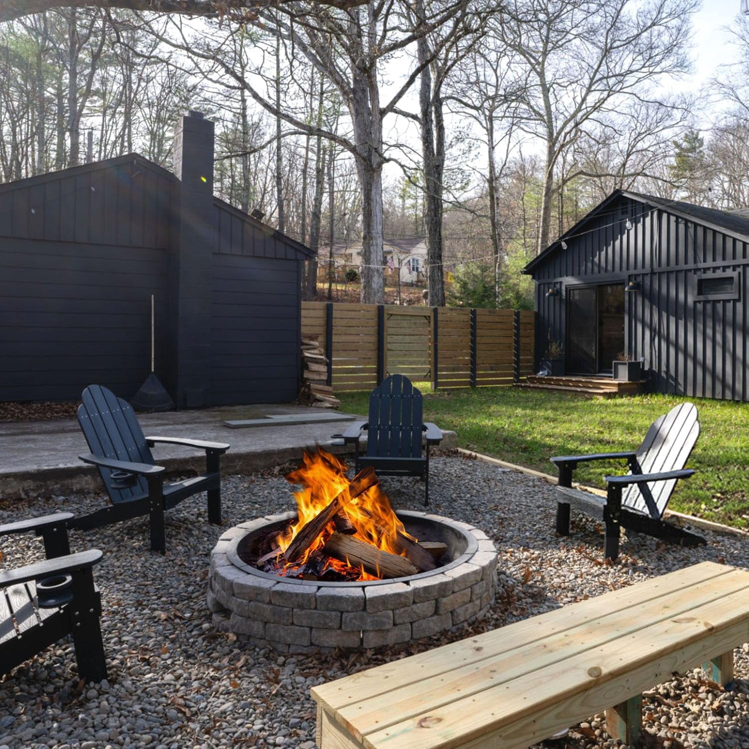 Round Metal Fire Pit Ring for DIY Campfire Wood Burning Insert Fire Pit Liner Heavy Duty Firepit Rim with Collar Support Bonfire Outdoor Camping Cooking Patio Backyard, Black 32"